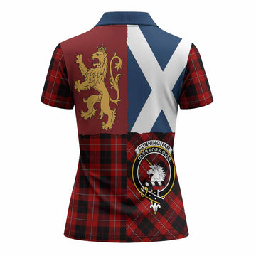Cunningham Crest Tartan Women Polo Shirt with Lion Rampant Saltire Style