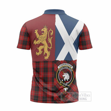 Cunningham Crest Tartan Zipper Polo Shirt with Lion Rampant Saltire Style