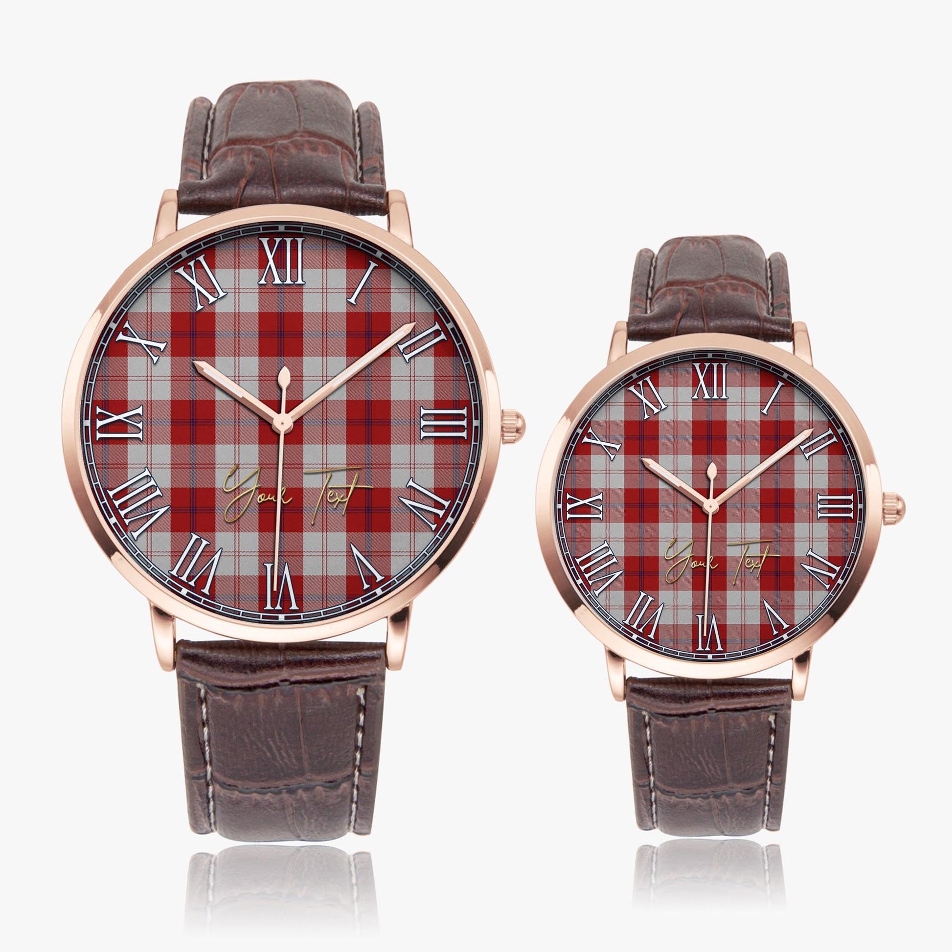 Cunningham Dress Tartan Personalized Your Text Leather Trap Quartz Watch Ultra Thin Rose Gold Case With Brown Leather Strap - Tartanvibesclothing