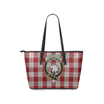 Cunningham Dress Tartan Leather Tote Bag with Family Crest