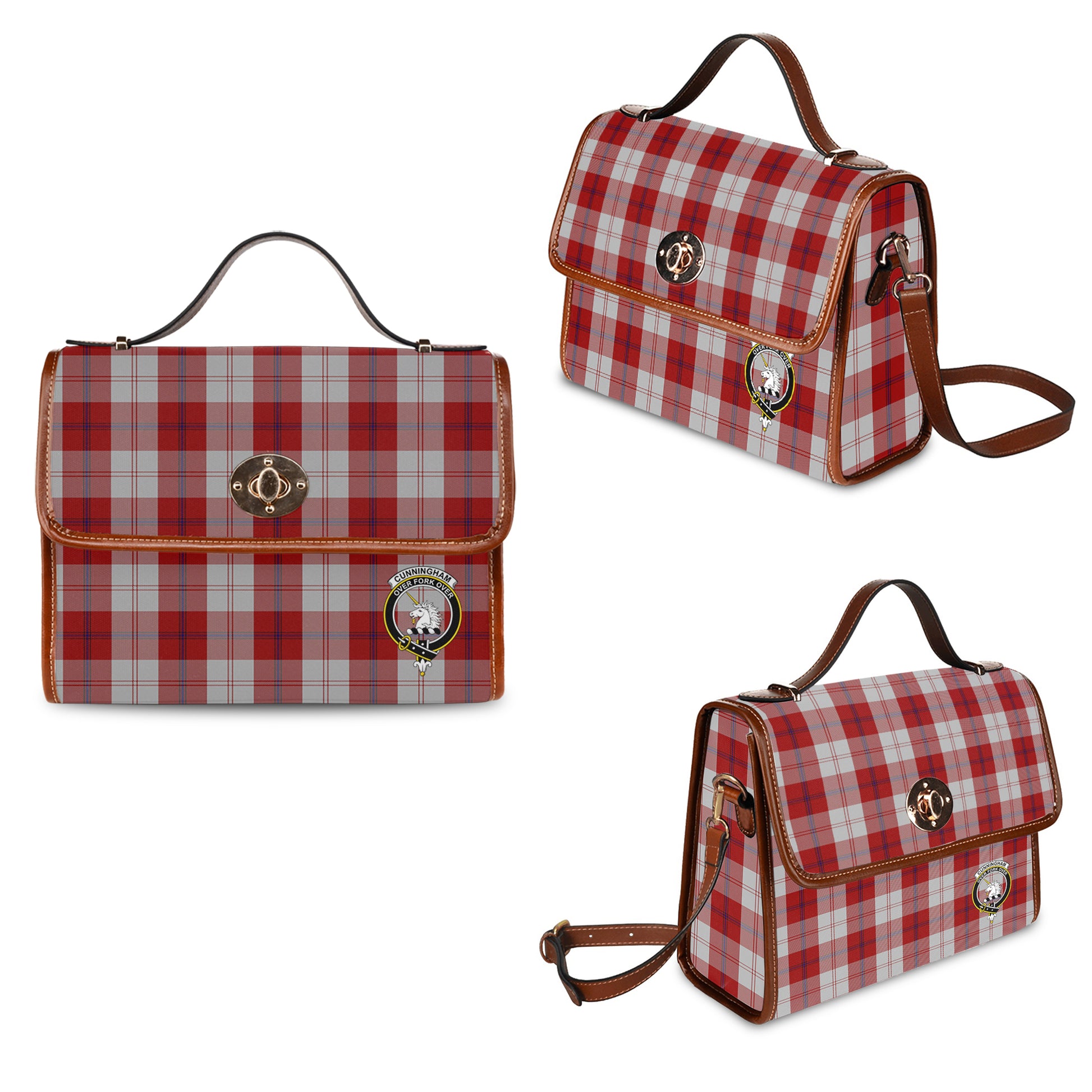 cunningham-dress-tartan-leather-strap-waterproof-canvas-bag-with-family-crest