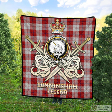 Cunningham Dress Tartan Quilt with Clan Crest and the Golden Sword of Courageous Legacy