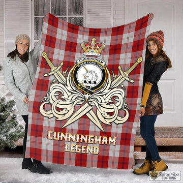Cunningham Dress Tartan Blanket with Clan Crest and the Golden Sword of Courageous Legacy