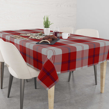 Cunningham Dress Tartan Tablecloth with Clan Crest and the Golden Sword of Courageous Legacy
