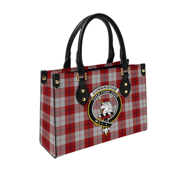 Cunningham Dress Tartan Leather Bag with Family Crest