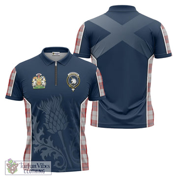 Cunningham Dress Tartan Zipper Polo Shirt with Family Crest and Scottish Thistle Vibes Sport Style