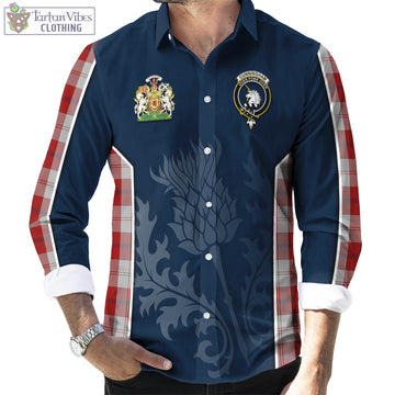 Cunningham Dress Tartan Long Sleeve Button Up Shirt with Family Crest and Scottish Thistle Vibes Sport Style