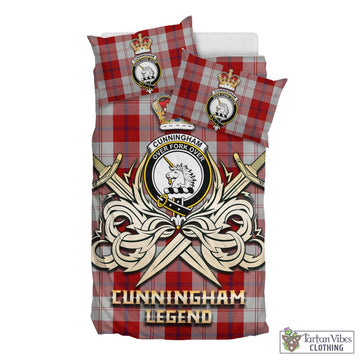 Cunningham Dress Tartan Bedding Set with Clan Crest and the Golden Sword of Courageous Legacy