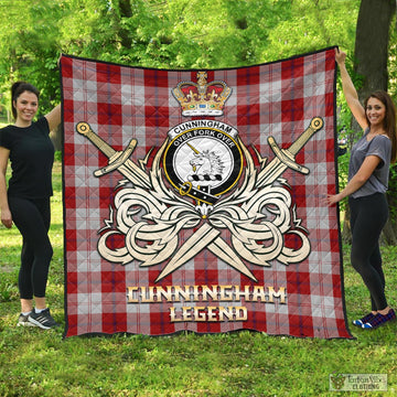 Cunningham Dress Tartan Quilt with Clan Crest and the Golden Sword of Courageous Legacy