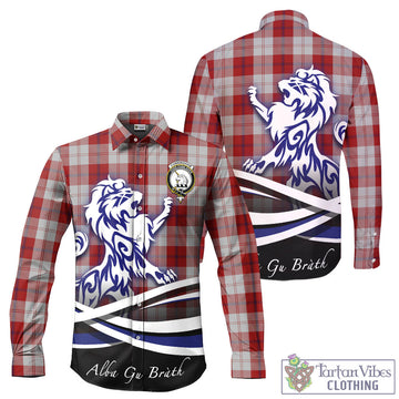 Cunningham Dress Tartan Long Sleeve Button Up Shirt with Alba Gu Brath Regal Lion Emblem