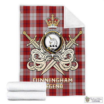 Cunningham Dress Tartan Blanket with Clan Crest and the Golden Sword of Courageous Legacy