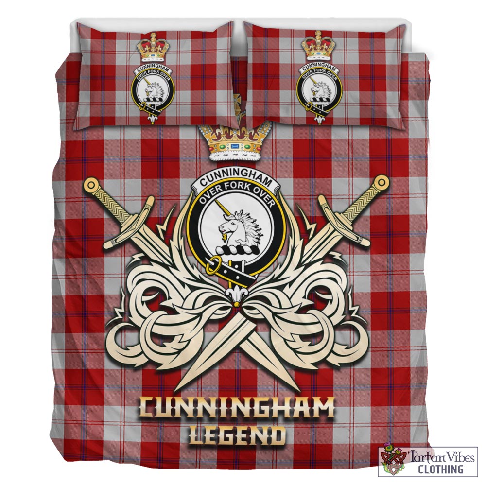 Tartan Vibes Clothing Cunningham Dress Tartan Bedding Set with Clan Crest and the Golden Sword of Courageous Legacy
