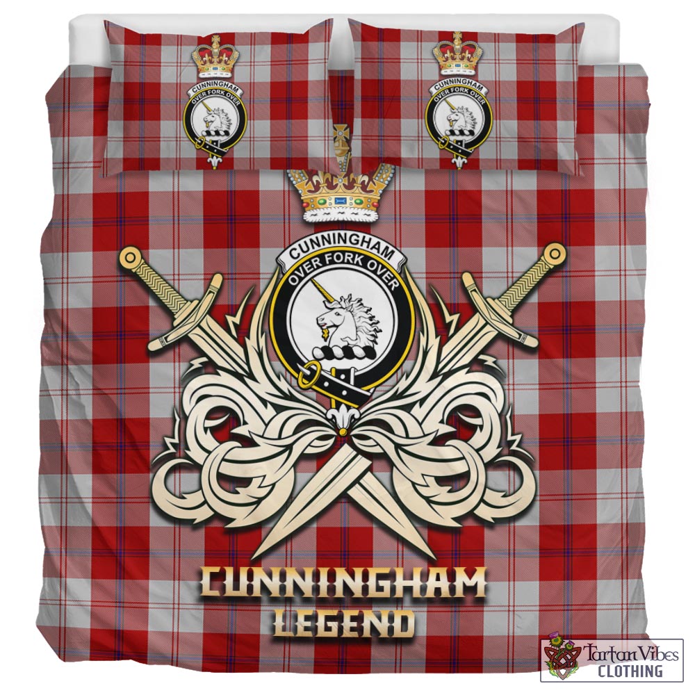 Tartan Vibes Clothing Cunningham Dress Tartan Bedding Set with Clan Crest and the Golden Sword of Courageous Legacy