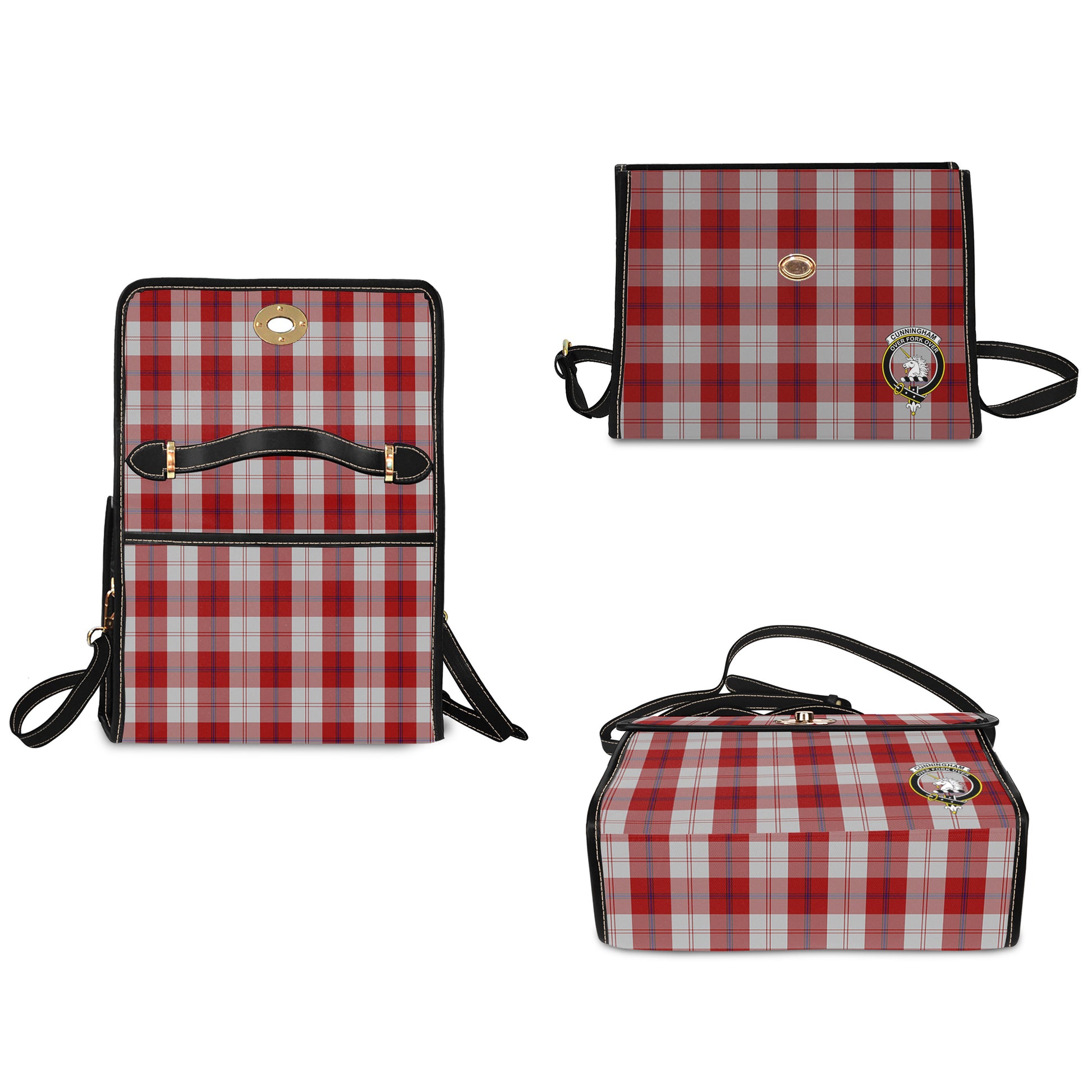 cunningham-dress-tartan-leather-strap-waterproof-canvas-bag-with-family-crest