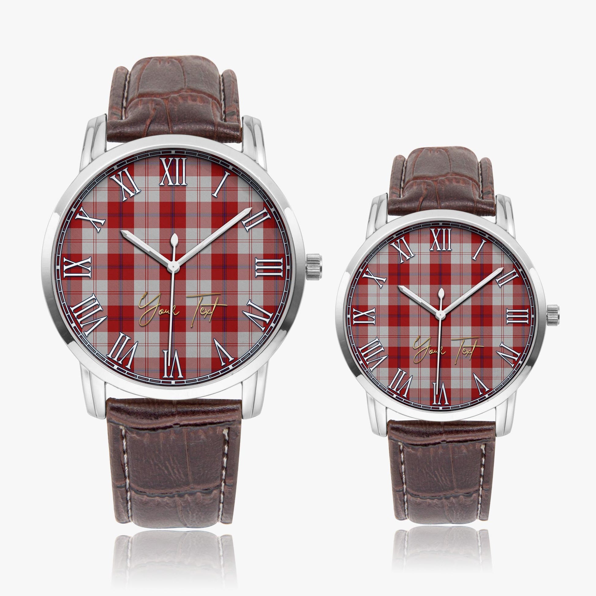 Cunningham Dress Tartan Personalized Your Text Leather Trap Quartz Watch Wide Type Silver Case With Brown Leather Strap - Tartanvibesclothing