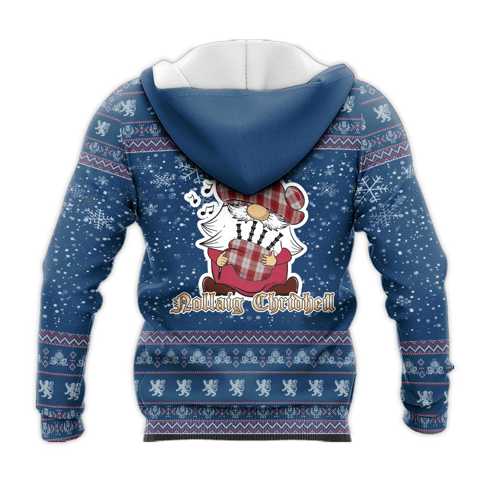 Cunningham Dress Clan Christmas Knitted Hoodie with Funny Gnome Playing Bagpipes - Tartanvibesclothing