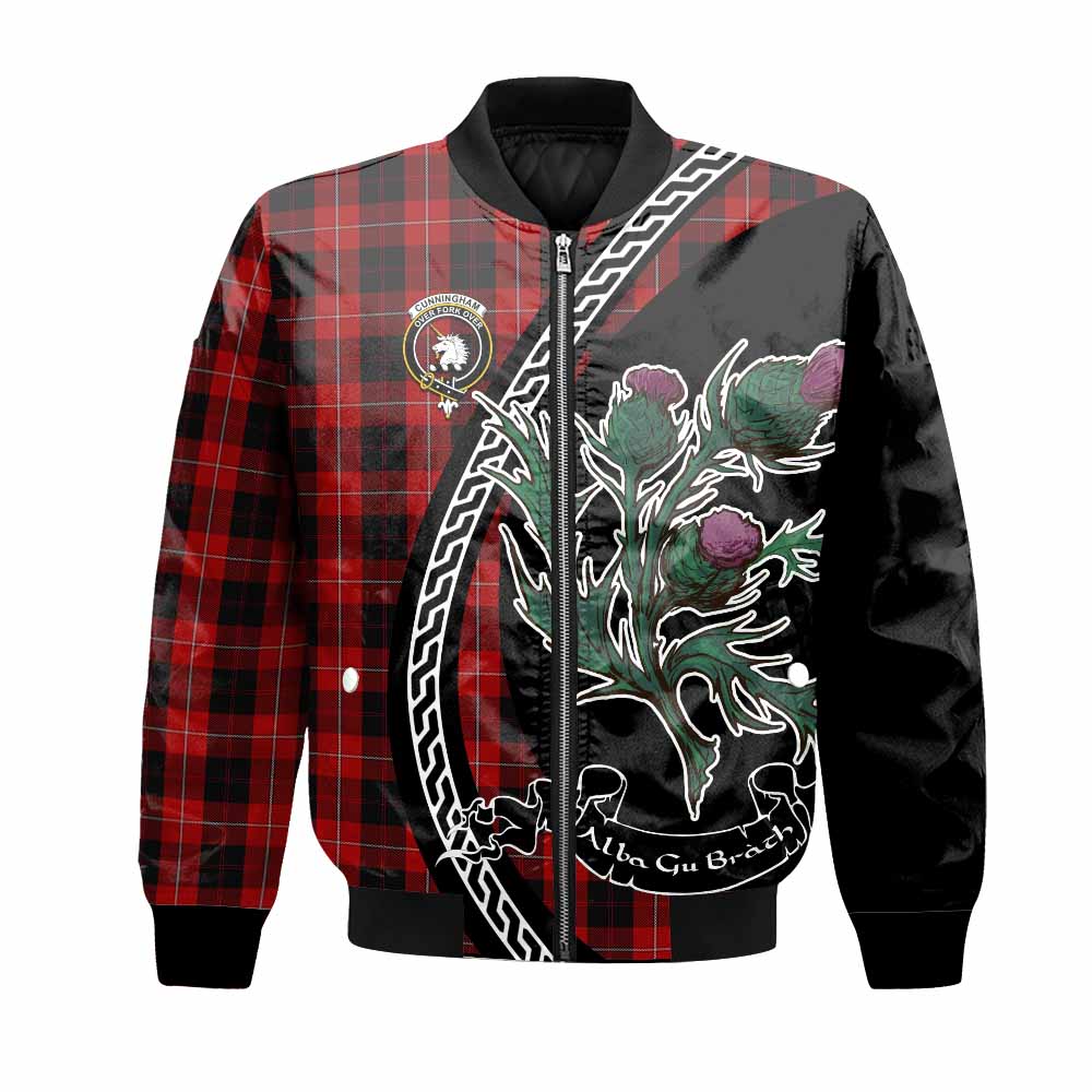 Cunningham Family Crest Tartan Bomber Jacket Alba Thistle Inspired - Tartan Vibes Clothing