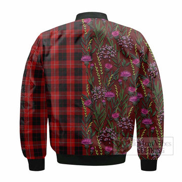 Cunningham Family Crest Tartan Bomber Jacket Scottish Thistle Flower Pattern Half Style