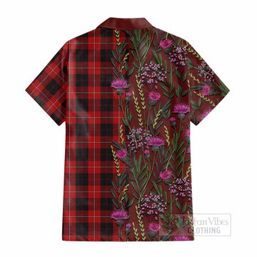Cunningham Family Crest Tartan Cotton Hawaiian Shirt Scottish Thistle Flower Pattern Half Style - Tartan Vibes Clothing