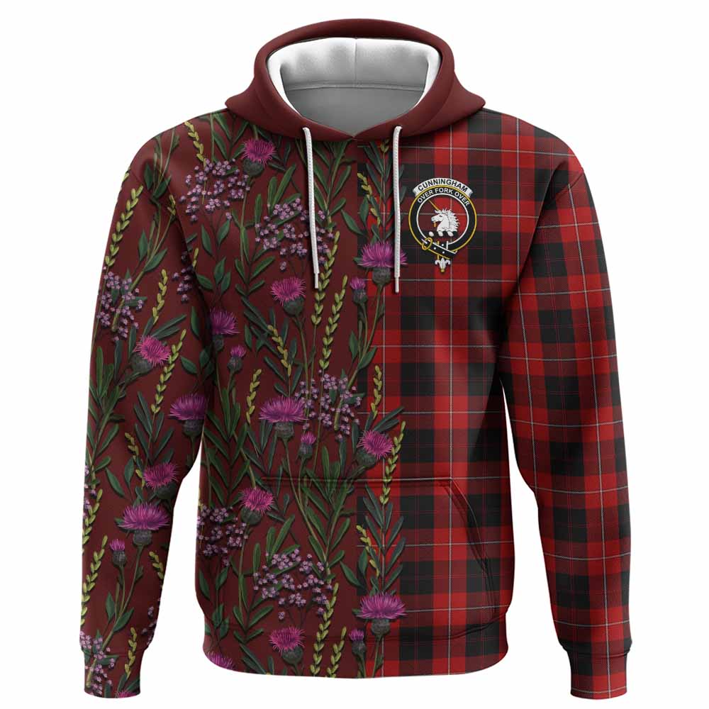 Cunningham Family Crest Tartan Hoodie Scottish Thistle Flower Pattern Half Style - Tartan Vibes Clothing