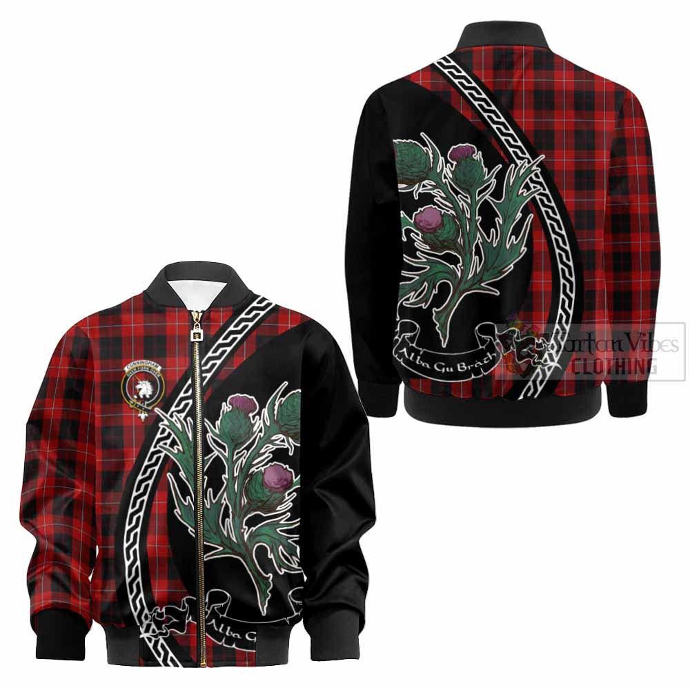 Cunningham Family Crest Tartan Kid Bomber Jacket Alba Thistle Inspired - Tartan Vibes Clothing