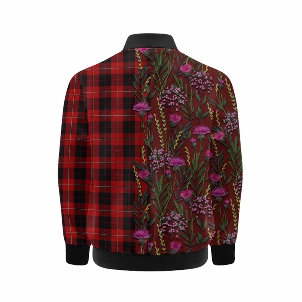 Cunningham Family Crest Tartan Kid Bomber Jacket Scottish Thistle Flower Pattern Half Style - Tartan Vibes Clothing
