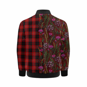 Cunningham Family Crest Tartan Kid Bomber Jacket Scottish Thistle Flower Pattern Half Style