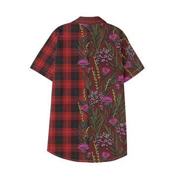 Cunningham Family Crest Tartan Kid Hawaiian Shirt Scottish Thistle Flower Pattern Half Style - Tartan Vibes Clothing