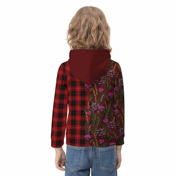 Cunningham Family Crest Tartan Kid Hoodie Scottish Thistle Flower Pattern Half Style
