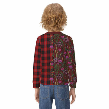 Cunningham Family Crest Tartan Kid Knitted Sweatshirt Scottish Thistle Flower Pattern Half Style
