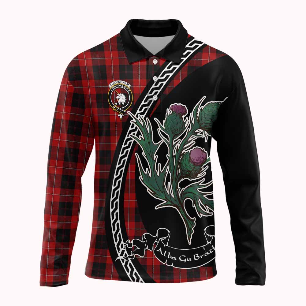 Cunningham Family Crest Tartan Long Sleeve Polo Shirt Alba Thistle Inspired - Tartan Vibes Clothing