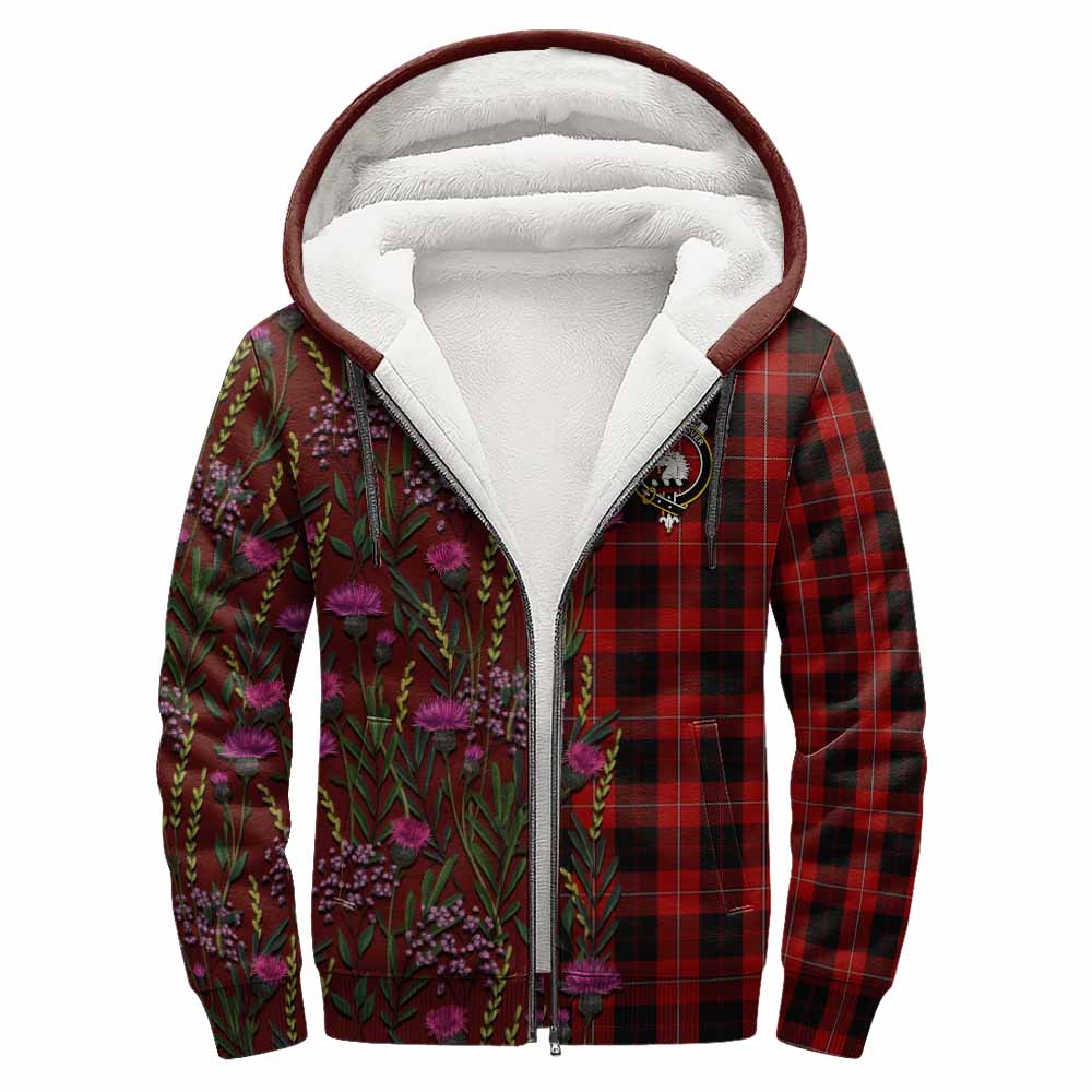 Cunningham Family Crest Tartan Sherpa Hoodie Scottish Thistle Flower Pattern Half Style - Tartan Vibes Clothing