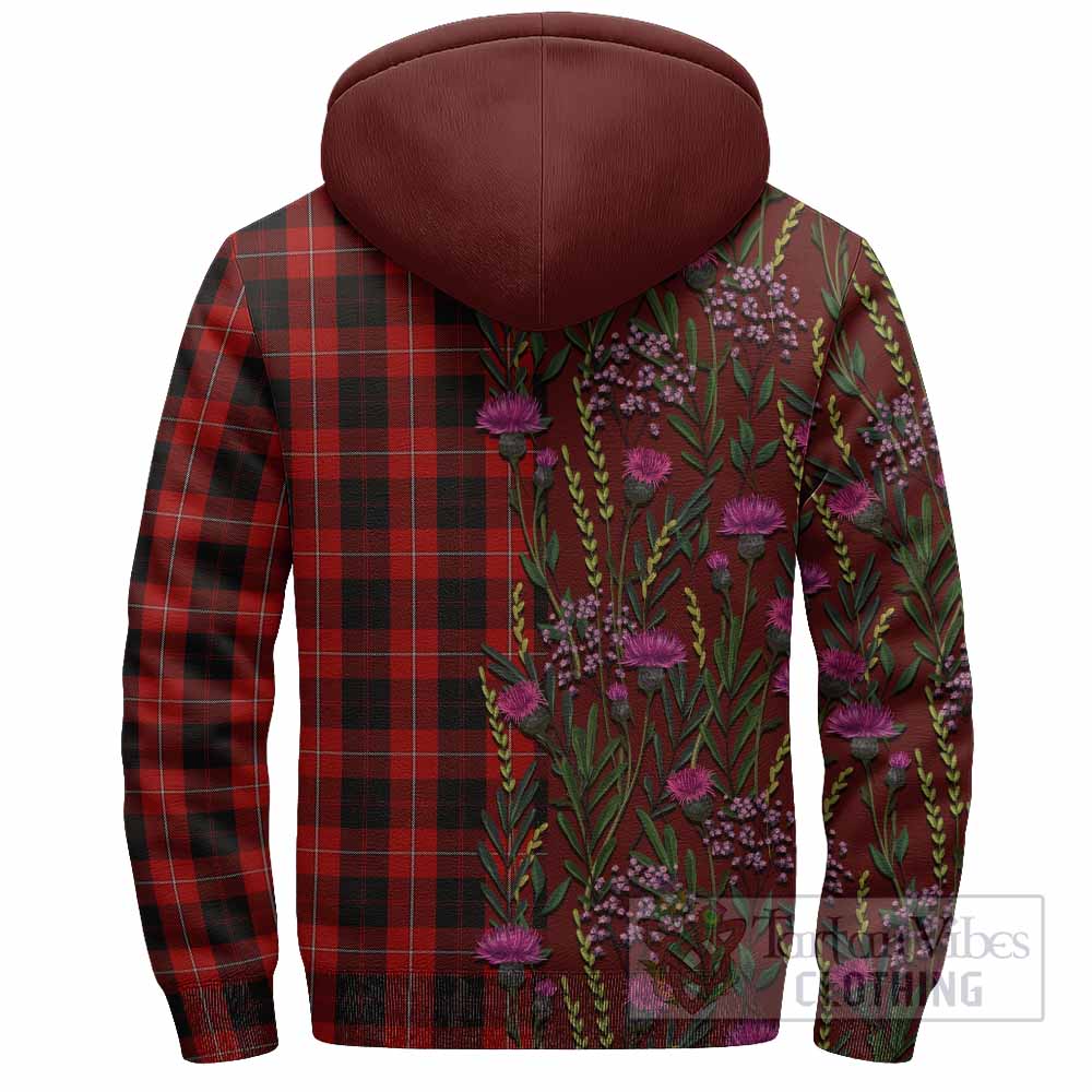 Cunningham Family Crest Tartan Sherpa Hoodie Scottish Thistle Flower Pattern Half Style - Tartan Vibes Clothing