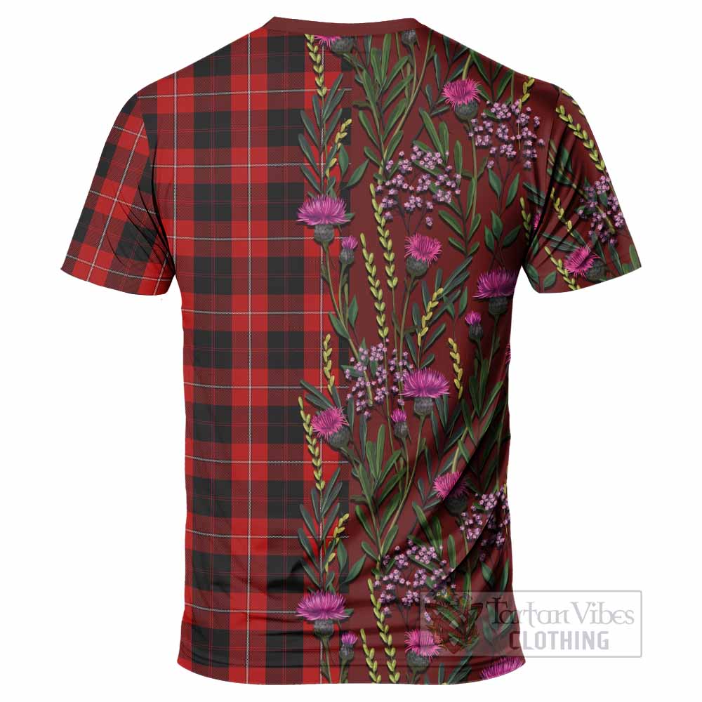 Cunningham Family Crest Tartan T-Shirt Scottish Thistle Flower Pattern Half Style - Tartan Vibes Clothing