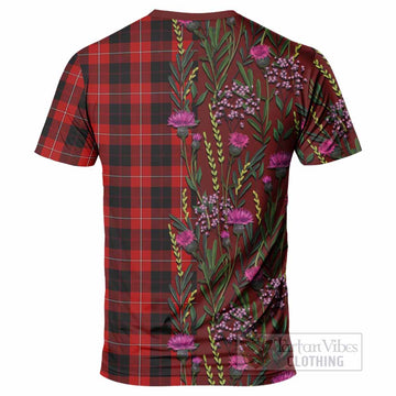 Cunningham Family Crest Tartan T-Shirt Scottish Thistle Flower Pattern Half Style
