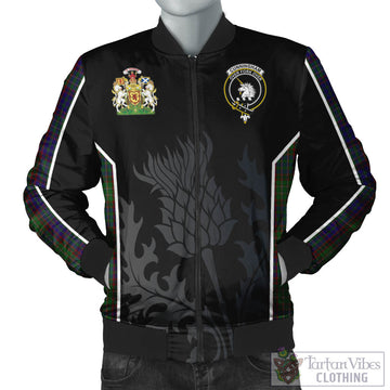 Cunningham Hunting Tartan Bomber Jacket with Family Crest and Scottish Thistle Vibes Sport Style