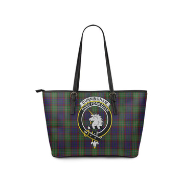 Cunningham Hunting Tartan Leather Tote Bag with Family Crest