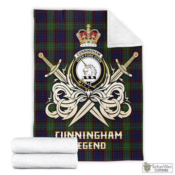 Cunningham Hunting Tartan Blanket with Clan Crest and the Golden Sword of Courageous Legacy