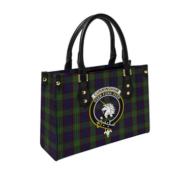 Cunningham Hunting Tartan Leather Bag with Family Crest