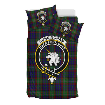 Cunningham Hunting Tartan Bedding Set with Family Crest