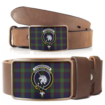 Cunningham Hunting Tartan Belt Buckles with Family Crest