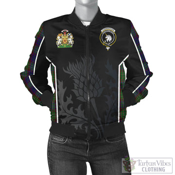 Cunningham Hunting Tartan Bomber Jacket with Family Crest and Scottish Thistle Vibes Sport Style