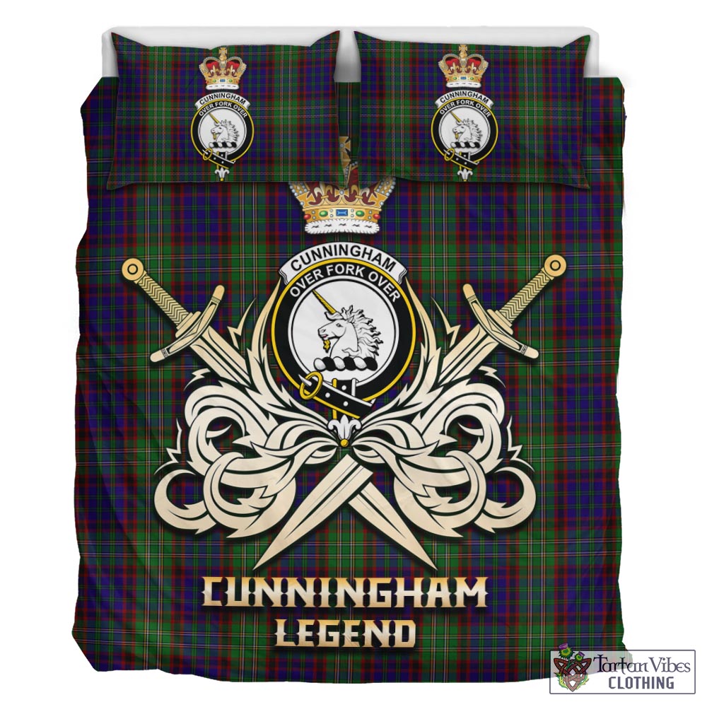 Tartan Vibes Clothing Cunningham Hunting Tartan Bedding Set with Clan Crest and the Golden Sword of Courageous Legacy