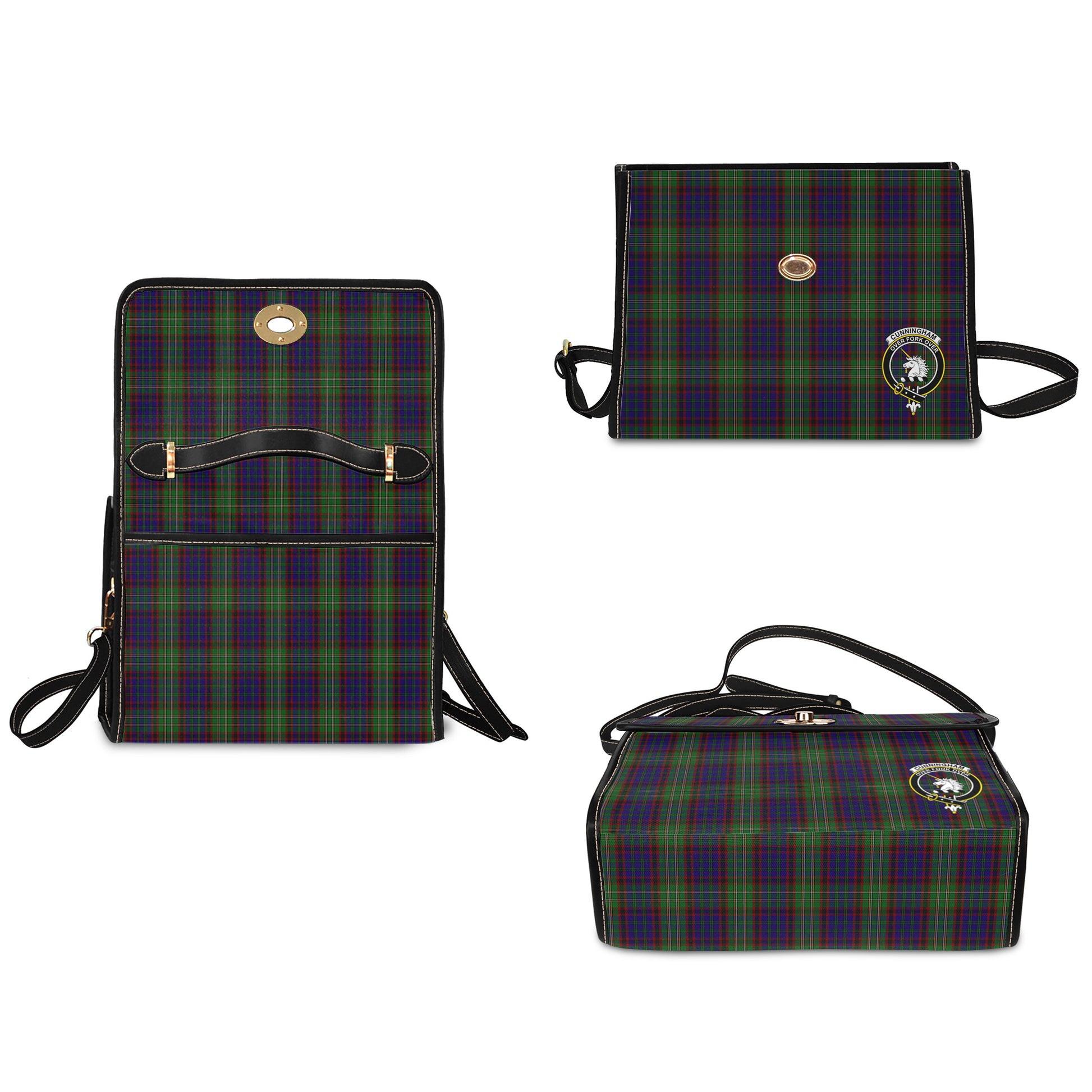 cunningham-hunting-tartan-leather-strap-waterproof-canvas-bag-with-family-crest