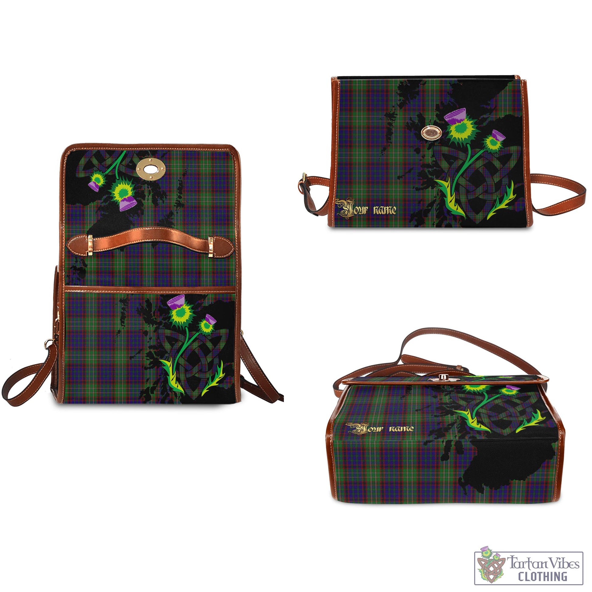 Tartan Vibes Clothing Cunningham Hunting Tartan Waterproof Canvas Bag with Scotland Map and Thistle Celtic Accents