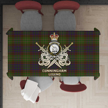 Cunningham Hunting Modern Tartan Tablecloth with Clan Crest and the Golden Sword of Courageous Legacy