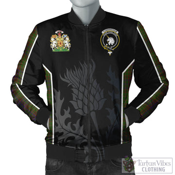 Cunningham Hunting Modern Tartan Bomber Jacket with Family Crest and Scottish Thistle Vibes Sport Style