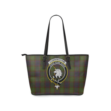 Cunningham Hunting Modern Tartan Leather Tote Bag with Family Crest