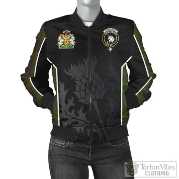 Cunningham Hunting Modern Tartan Bomber Jacket with Family Crest and Scottish Thistle Vibes Sport Style