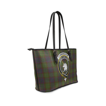 Cunningham Hunting Modern Tartan Leather Tote Bag with Family Crest